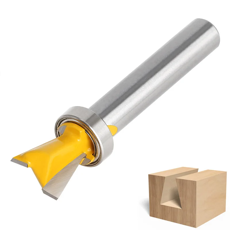 8mm Shank Copy Dovetail Woodworking Milling Cutter with Bearing Wooden Board Jigsaw Slotting Tenon Drill Bit Cutting Machine