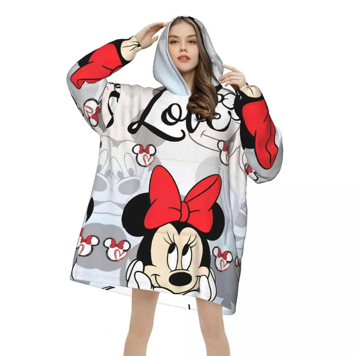 ميني ماوس Kawaii بطانية هوديي كبيرة الحجم يمكن ارتداؤها بطانية دافئة هدايا للنساء الفتيات الصديقة