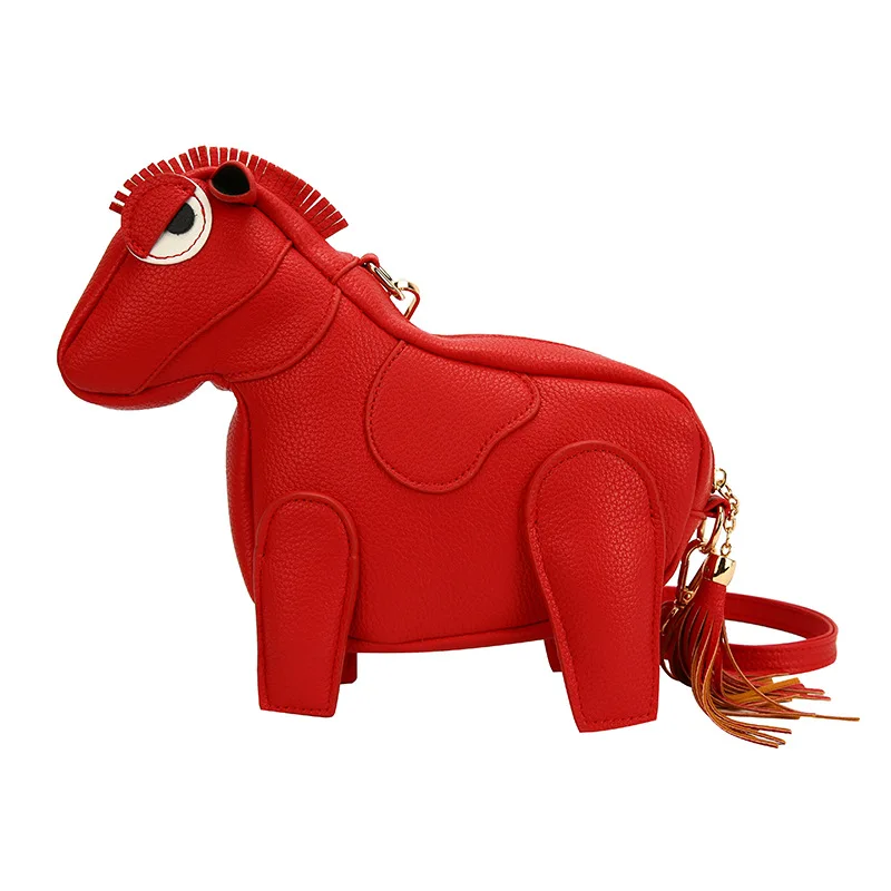 

Lady Fashion High Quality Animal Horse Shape Shoulder Bag Cute PU Leather Tassel Crossbody Bag Female Handbags