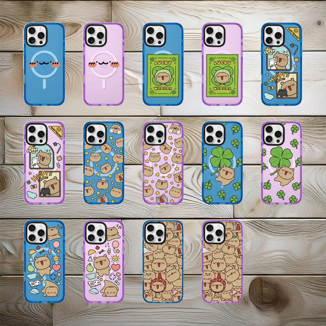 

Bears Cute Blue Purple Glitters Border Magnetic Phone Case Cover for IPhone 16 15 14 Pro Max Case