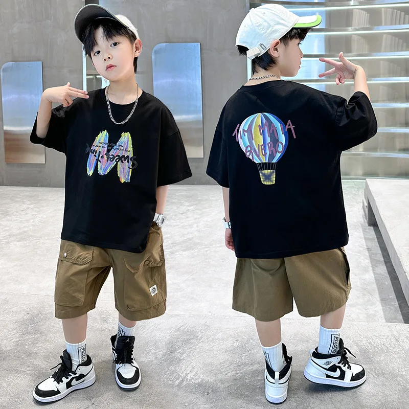 Simple and Cool Letter Balloon Personalized Print Boys and Girls Summer Casual Comfortable Short Sleeved Children's T-shirt