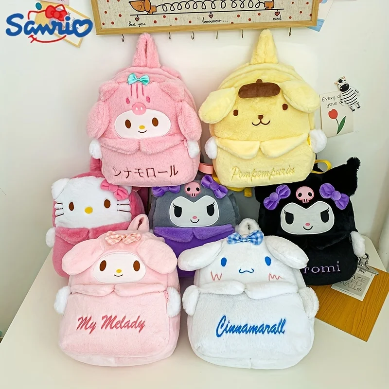 Kawaii Sanrio Plush Backpack - Soft Faux Fur, Cartoon Character Design, Adjustable Shoulder Straps, Spacious Interior Travel