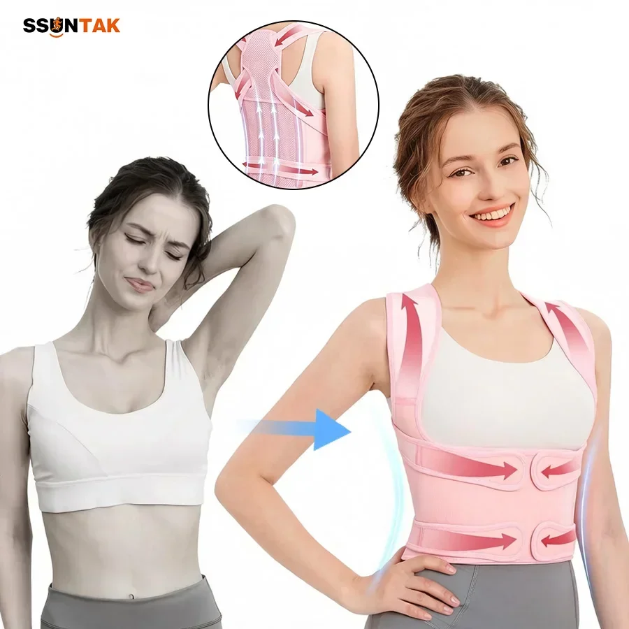 SSUNTAK Breathable Back Posture Corrector Hunchback Correction Belt Full Back Support Spine Alignment Lumbar Pad for Men Women