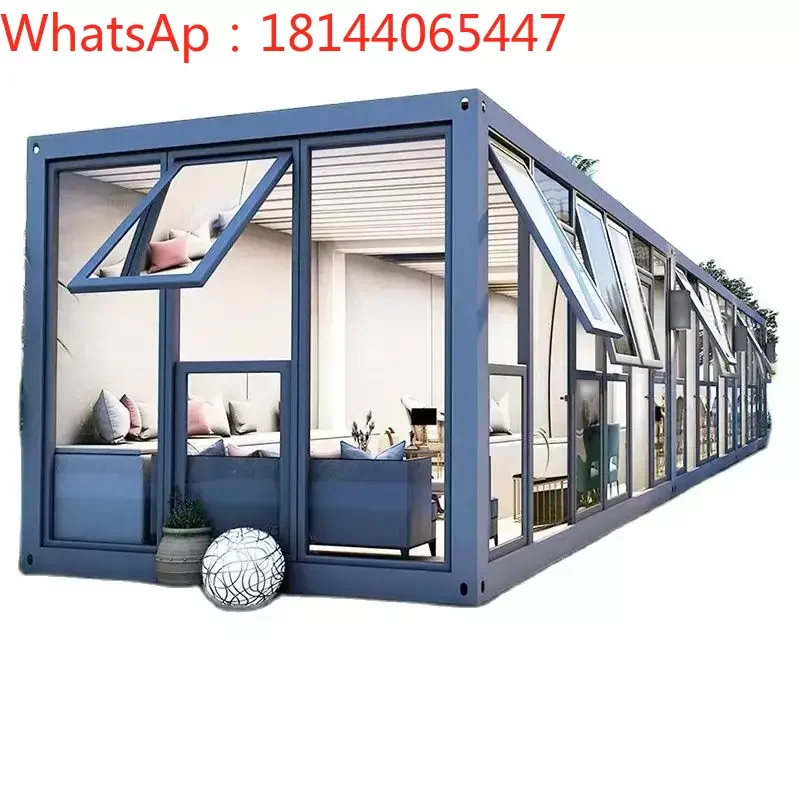 Customized container mobile house, simple assembly, removable activity, transparent sunlight board house, blue glass house villa