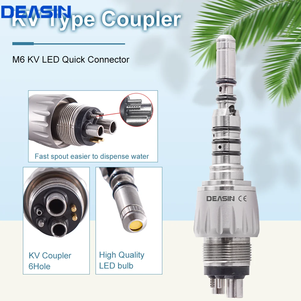 DEASIN Dental Handpiece M6 Holes coupler For kavo 9000 Fiber Optic Handpiece Adaptor Coupling LED Coupler with water filter