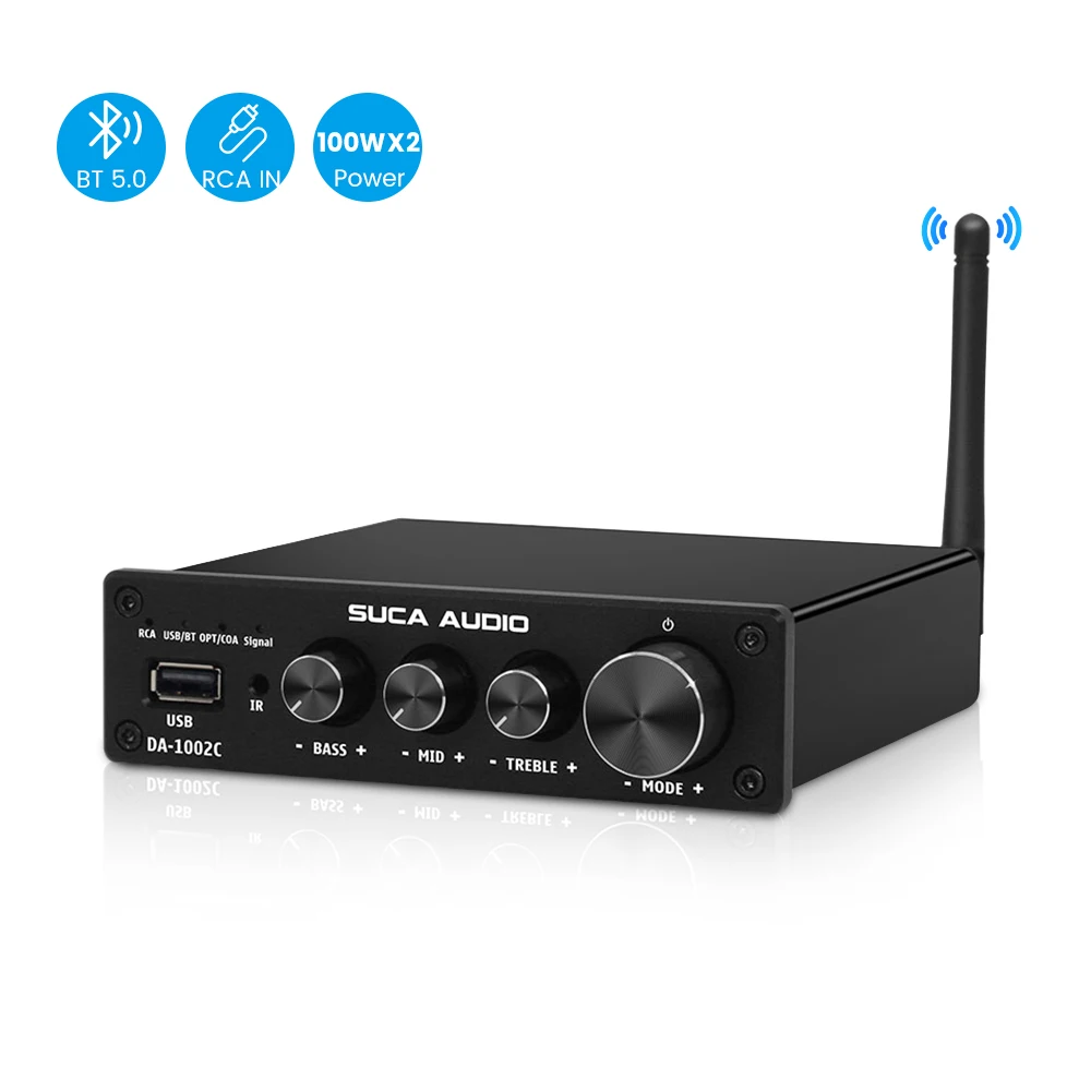 SUCA AUDIO DA-1002C TPA3251 NE5532 Bluetooth 5.0 Power Amplifier 100W×2 U Disk USB RCA Coaxial Optical Digital Power Amplifier