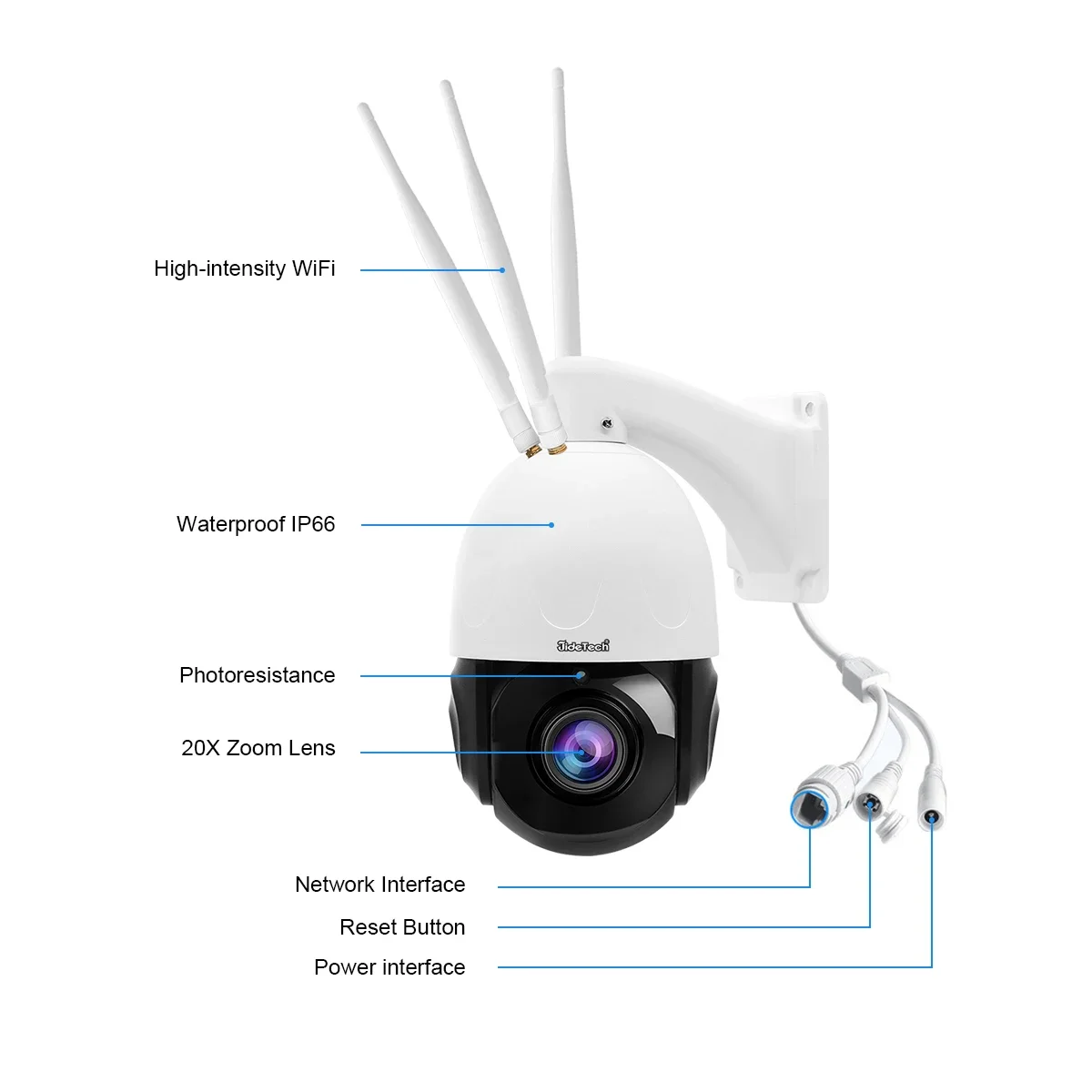 Cámara de red JideTech 5MP 20X Wifi con tres antenas Zoom óptico cámara PTZ cámara de seguridad para el hogar
