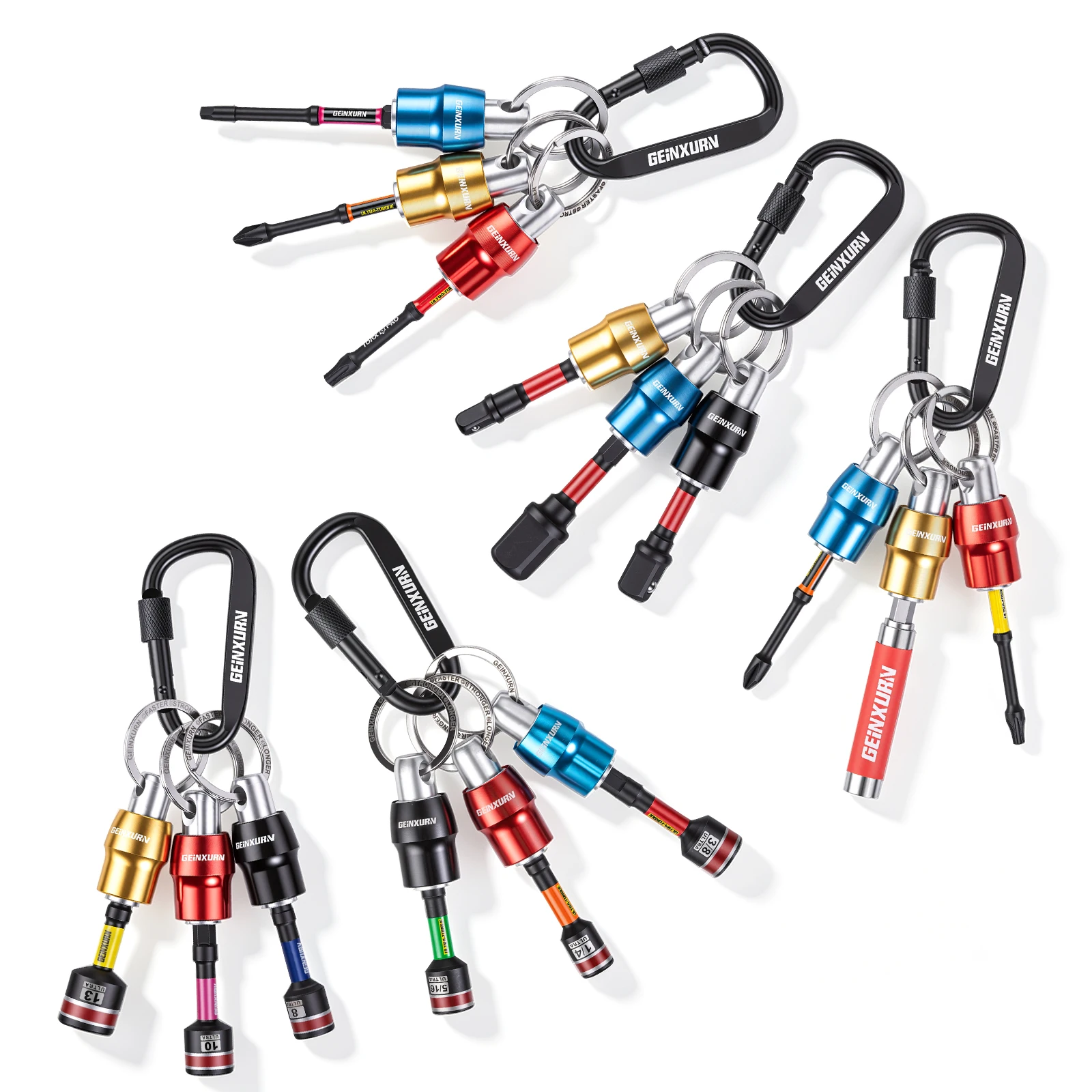 geinxurn-30個入りビットホルダーセット、1-4インチ六角クイックリリースアルミビットアダプター、ロックカラビナツール付き
