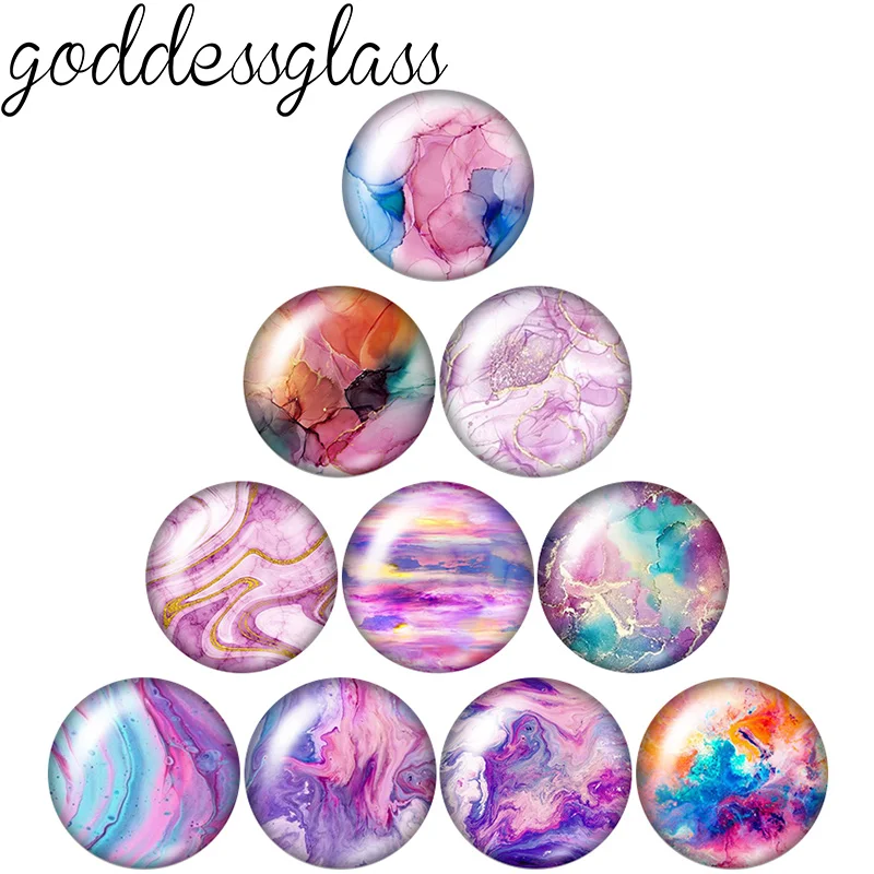 New Beauty Pink Gradient Glitter Patterns 10pcs 12mm/18mm/20mm/25mm Round photo glass cabochon demo flat back Making findings