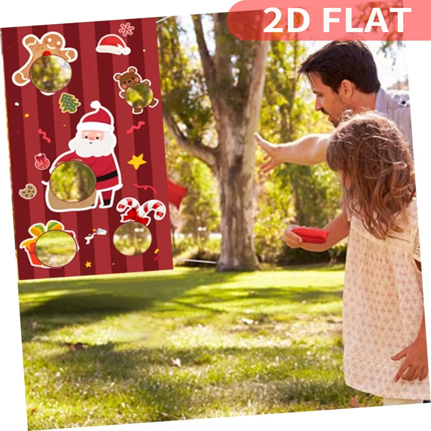 1pc Red Christmas Sandbag Toss Game Banner(only banner), Polyester Hanging Banner