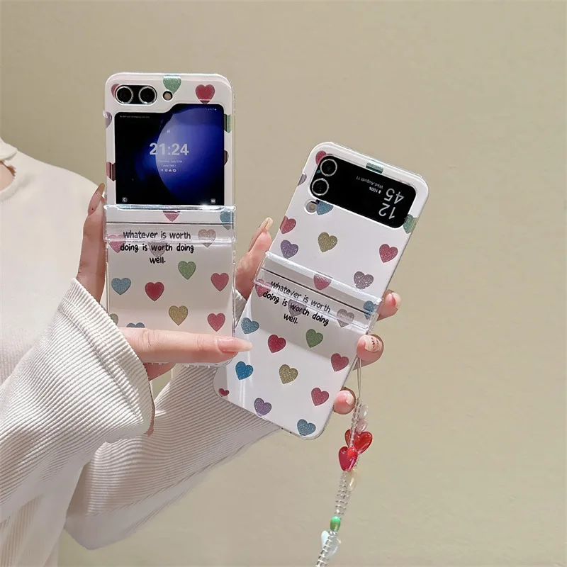 

Colorful Hearts White Phone Case For Samsung Galaxy Z Flip 7 6 5 4 Protective Back Cover For ZFlip5 ZFlip6 ZFlip7 Case Shell