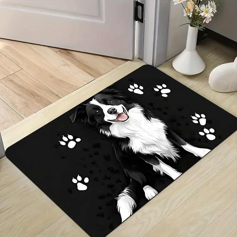 1pc Dog Paw Door Mat – Cute Border Collie Design, Soft Entryway Mat for Bedroom, Living Room