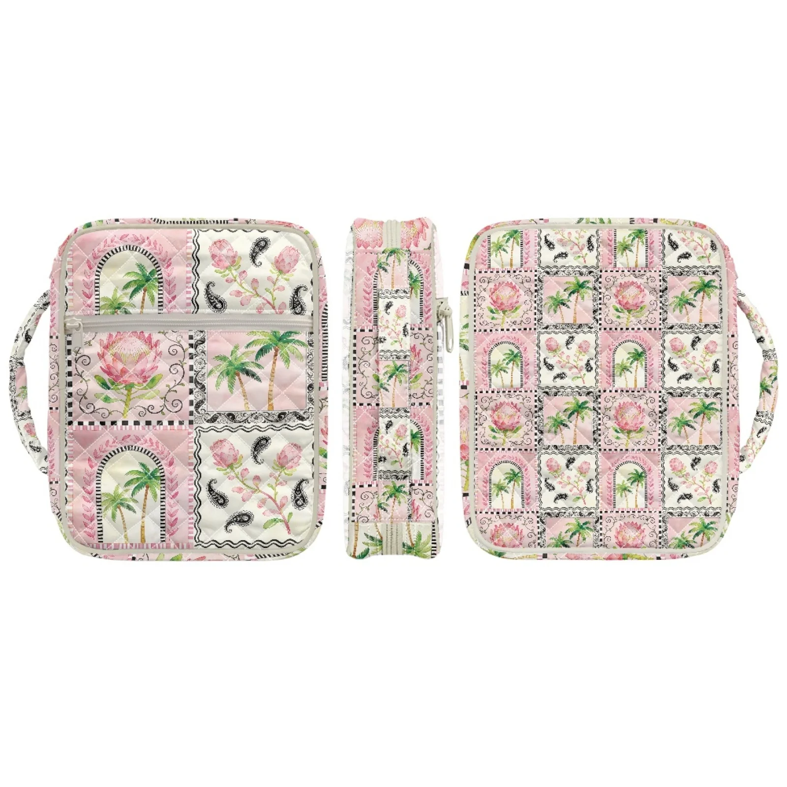 Coloranimal Patchwork Floral Palm New Trend Zipper Bible Cover Case for Pilgrimages Polyester Fabric Quilted Bible Cover