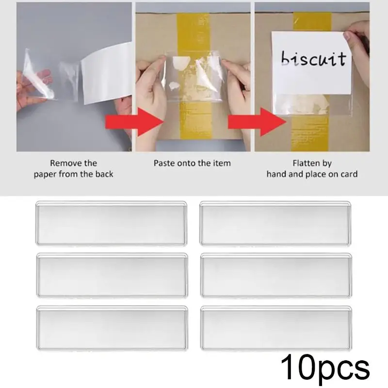 10Pcs Transparent Adhesive Shelf Label Holders Waterproof PVC Tag Pockets for Garage Tool Classification Sorting