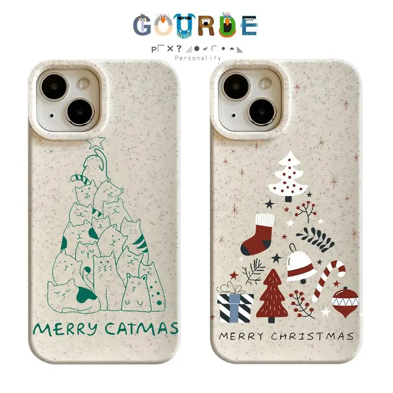 

Gourde Cute Cat Christmas Tree Cartoon patterns Phone Case for Iphone 16 15 14 12 13 11 Pro Max IP 7 8 Plus Iphon X XS XR Xs Max