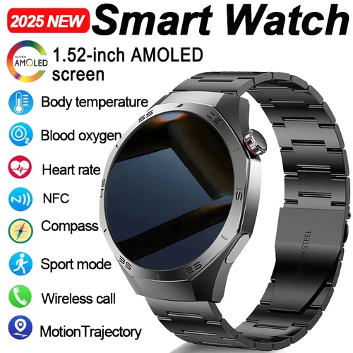2025 reloj inteligente para hombres y mujeres 360*360 pantalla AMOLED HD ritmo cardíaco BT llamada Smartwatch GPS NFC brújula deportes Fitness regalos de vacaciones