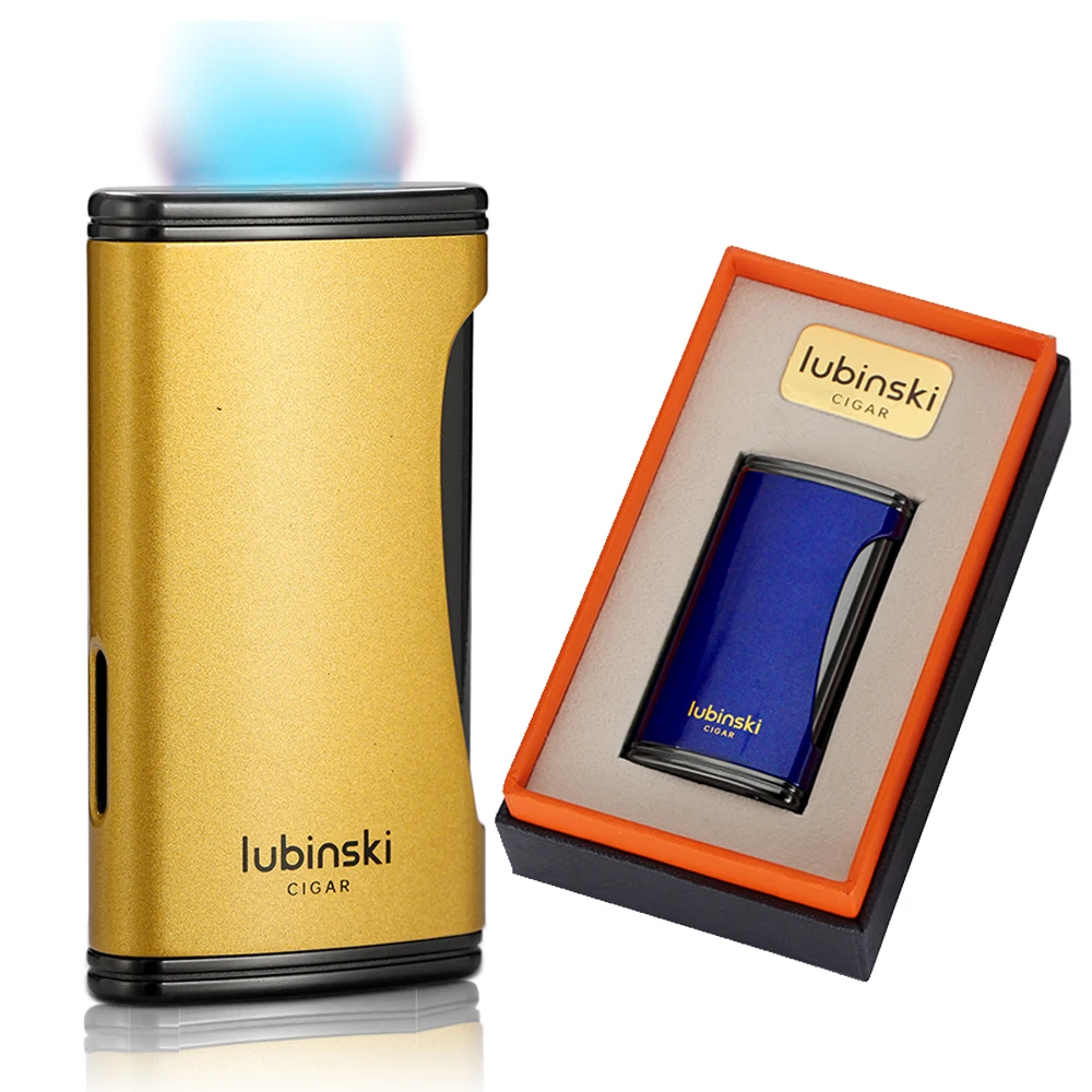 LUBINSKI Flat Flame Cigar Lighter Luxury Metal Butane Gas Torch Lighter High-end Design Cigar Accessories