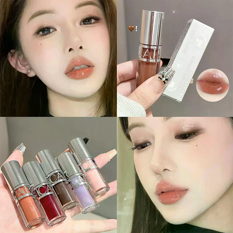 Cappuvini Peach Jelly Water Light Glass Gloss Lip Gloss Lasting Non-stick Waterproof Lip Plumping Moisturizing Lipgloss Makeup