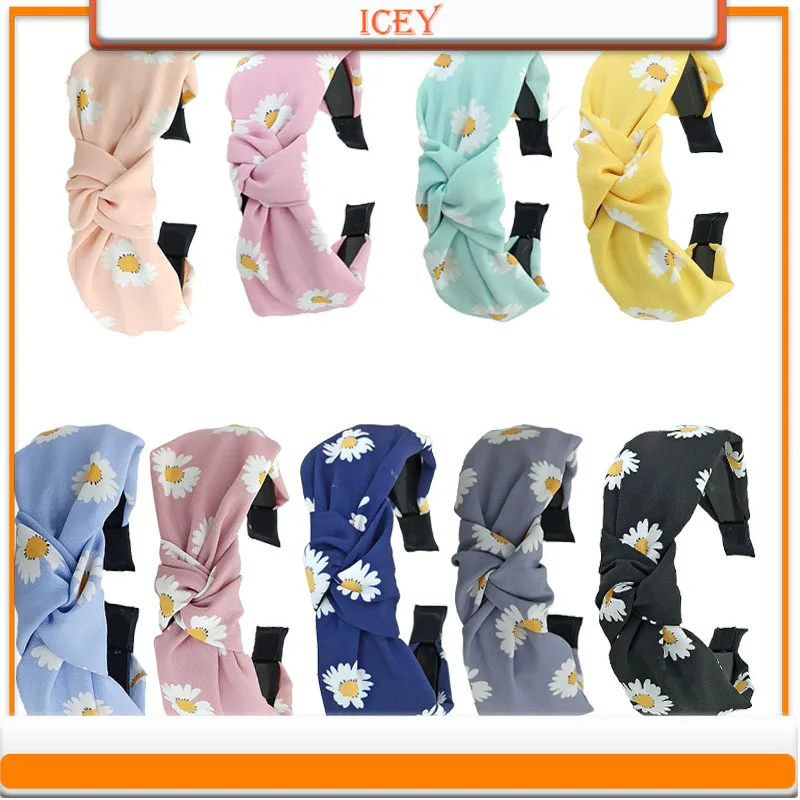 1pc Daisy Headbands Middle Knotted Headband Printing Headwear Fabric Popular Hair Accessories