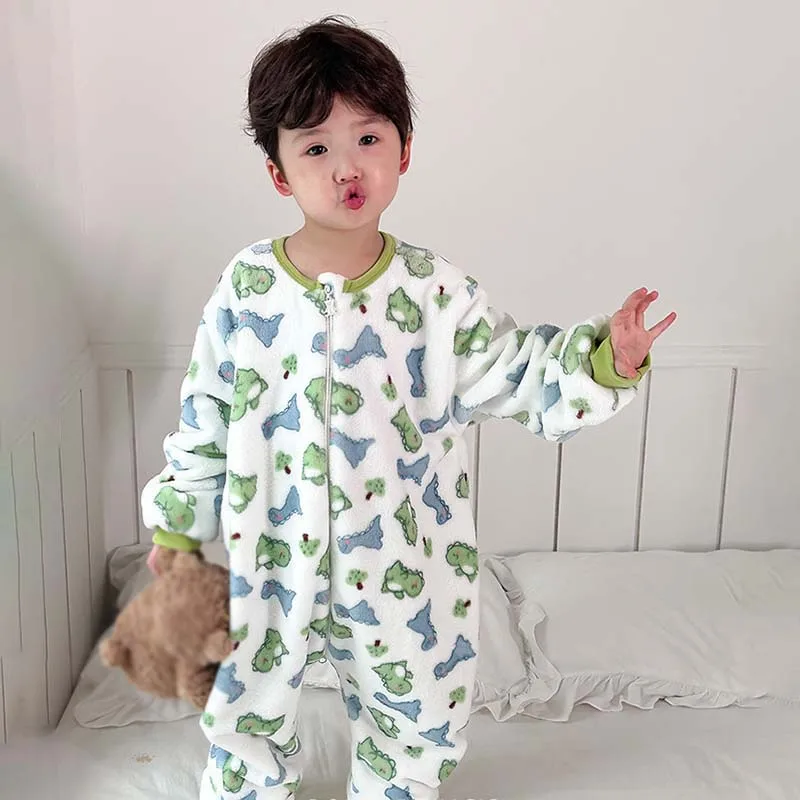 Winter Kids Onesie Pajamas Children Sleepwear Cartoon Dinosaur Panda Warm Plush Kid Jumpsuit for Boy Girl Nightwear Clothes 4-6Y