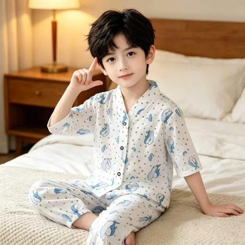 Children's loungewear set, light and breathable men's and women's cloud cotton pajamas, air-conditioned clothes