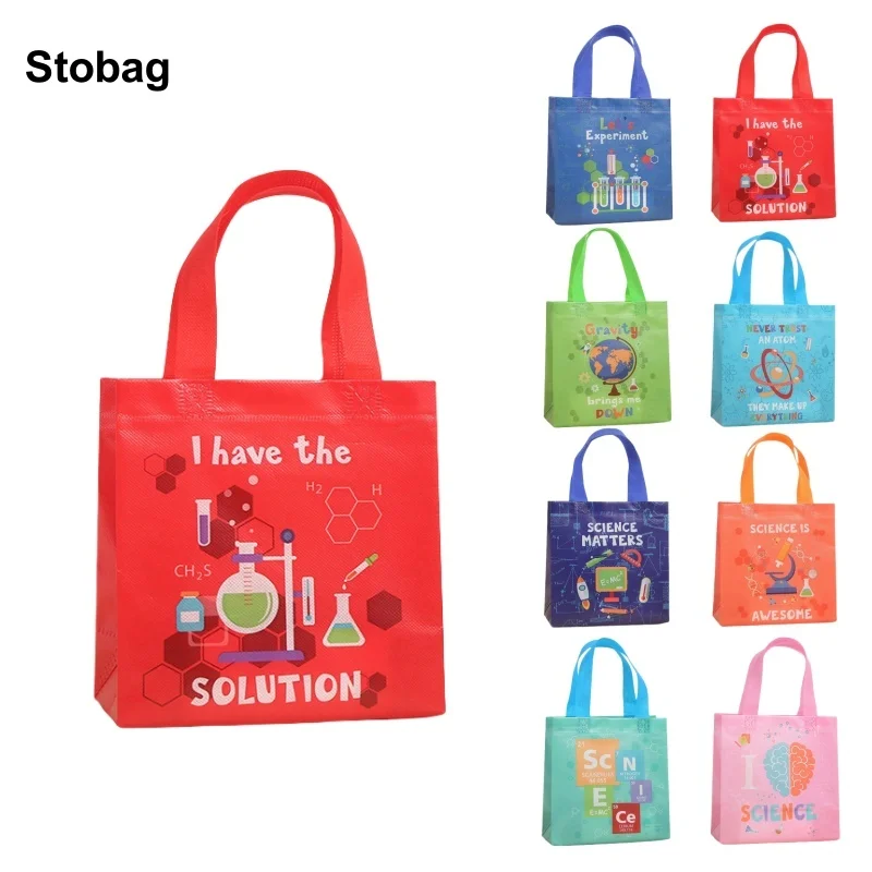 

StoBag 8/20pcs Cartoon Science Subject Non-woven Tote Bags Children's Gift Candy Package Fabric Storage Reusable Pouch Party