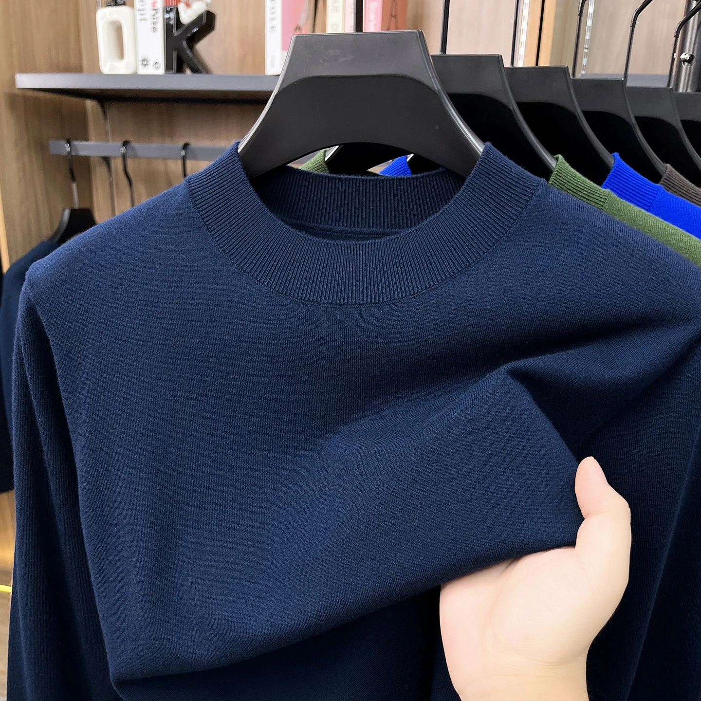 High Quality simple solid color knitted sweater luxury soft comfort semi high neck pullover new casual versatile men's clothing
