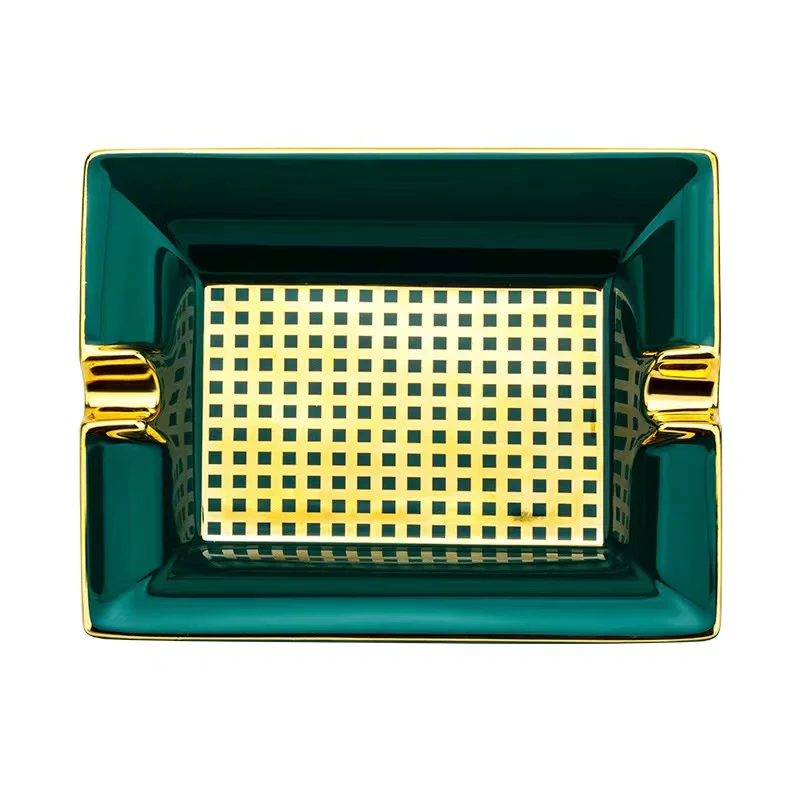 

LUBINSKI Ceramic Cigar Ashtray Large Double Slot Square Yellow Pattern Gift Box Package Luxury Ash Holder New Arrival