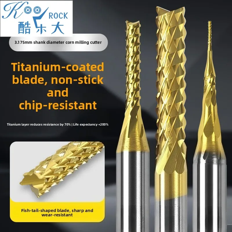 

Titanium Coated Corn Carbide End Mill Left Right Spiral for Carbon Fiber Fiberglass Board