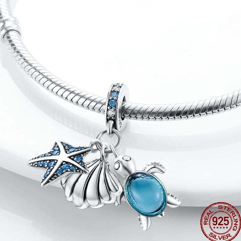 100% argento sterling 925 spiaggia sabbia granchio spiaggia oceano vacanza gioielli perline adatto braccialetto originale gioielli per le vacanze fai da te