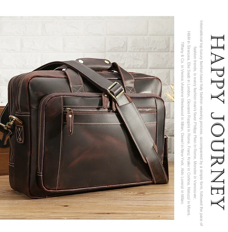 Hot Sale Vintage Design Genuine Leather Messenger Laptop Bag Crazy Horse  Briefcase Business  Real  Men 