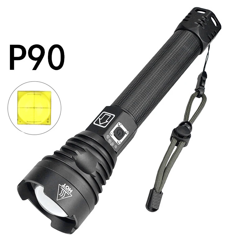 Lanterna LED de Alta Potência, XHP90, Super Brilhante, Tocha Recarregável USB, Zoom, Lanterna de Caça, Lanterna de Acampamento, Novo