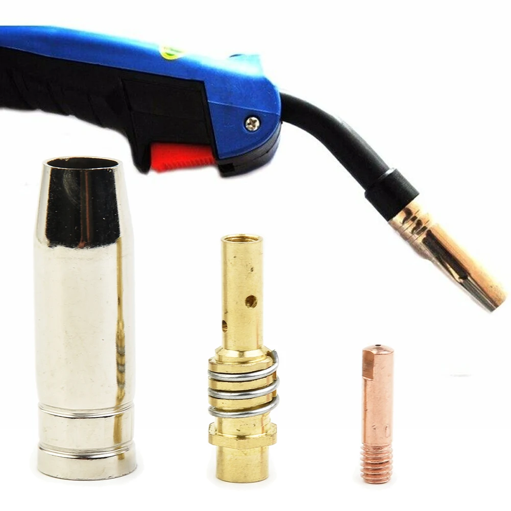 

High Quality 3pcs Welding Torch Air Cooled MB 15AK Contact Tip Holder Gas Nozzle Accessories Welding Materials NEW