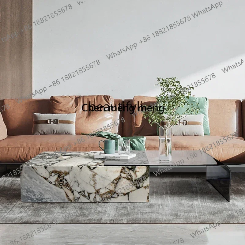 zS173Italian marble coffee table living room household telescopic tempered glass tea table