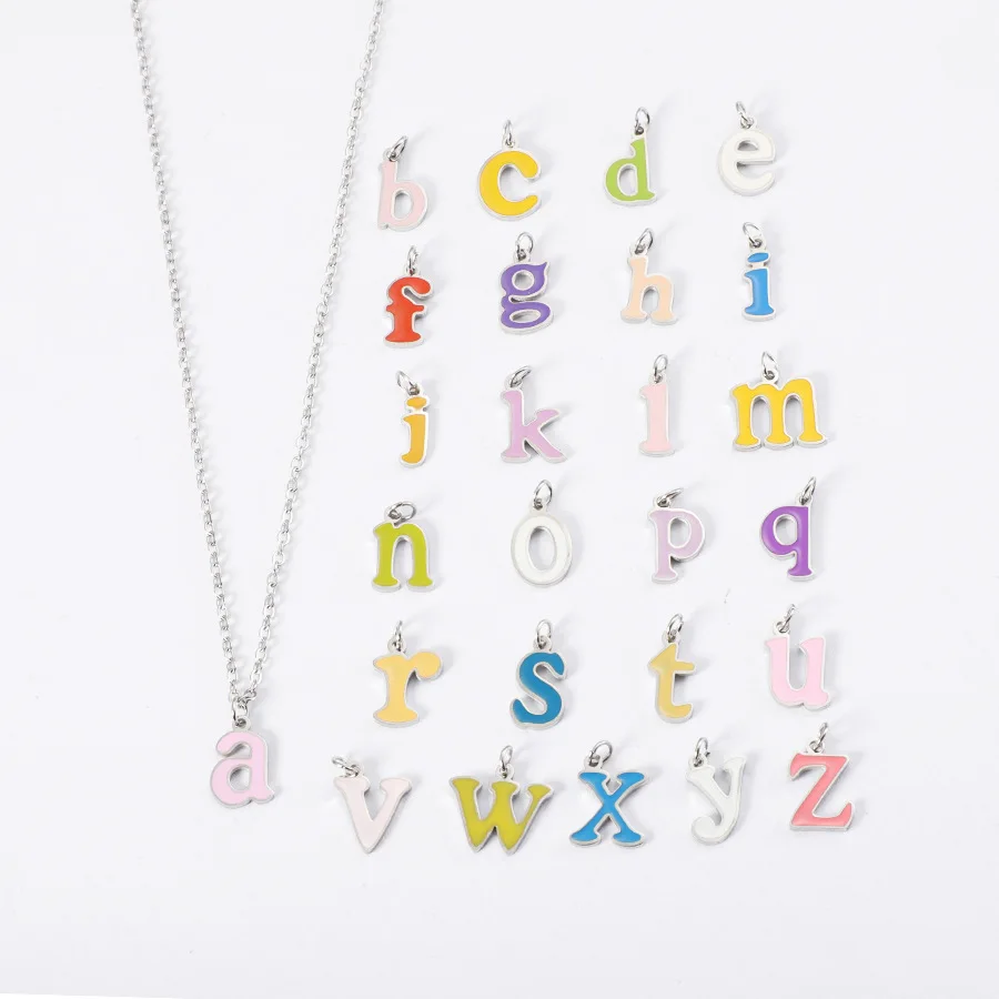 

5pcs/lot Stainless Steel 26 Letters Charms Necklace Interest Colored A-Z Alphabet Lowercase Letters Necklace Jewelry Gift
