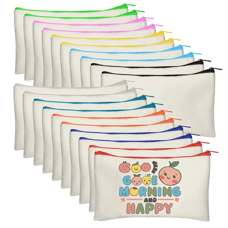 Color Zipper Canvas Bags Pouch for DIY Print Paint Pencil Bag Case Blank Craft Bag Canvas Makeup Bags Handmade Party Draw Bag