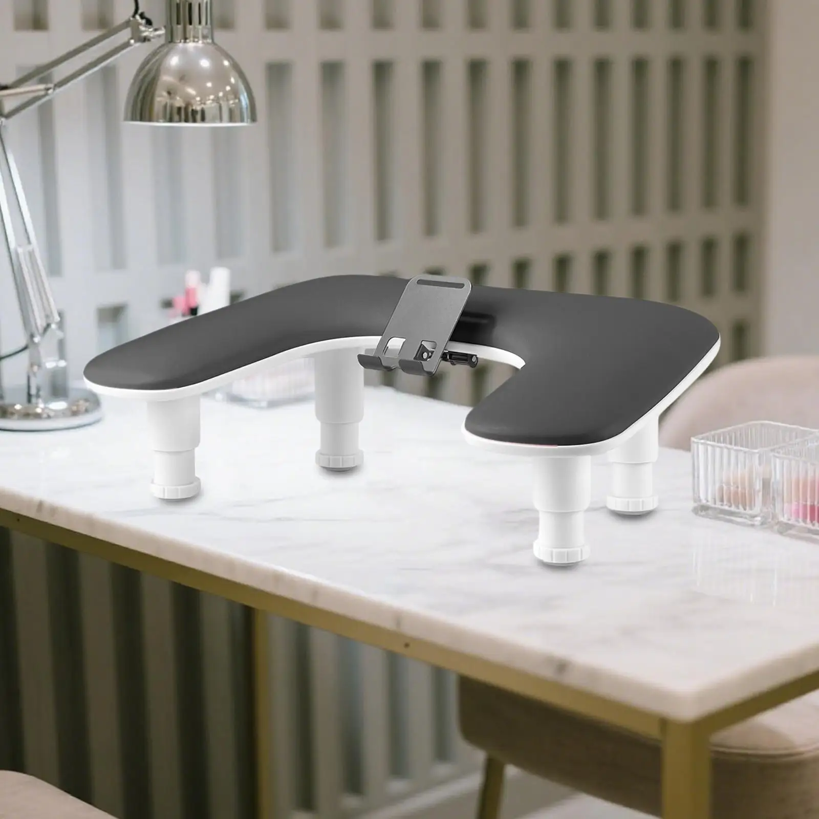 

Nail Arm Rest with Phone Holder Anti Slip U Shaped PU Leather Nail Hand Rest Pillow Nail Armrest Manicure Pillow for Manicurists