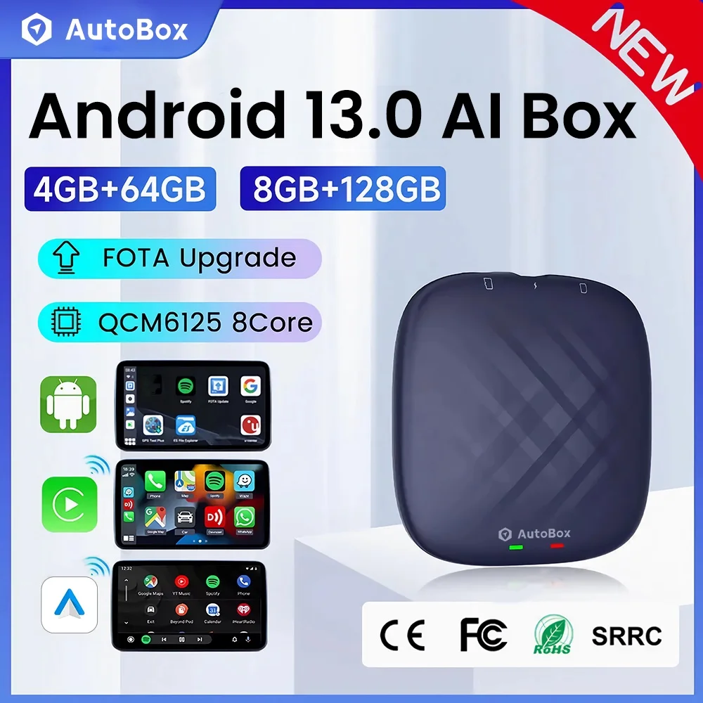 Autobox Wireless CarPlay AI Box Android 13 TV Box Plus QCM6125 Android Auto Apple Car Play Streaming Box YTMusic Spotify Waze