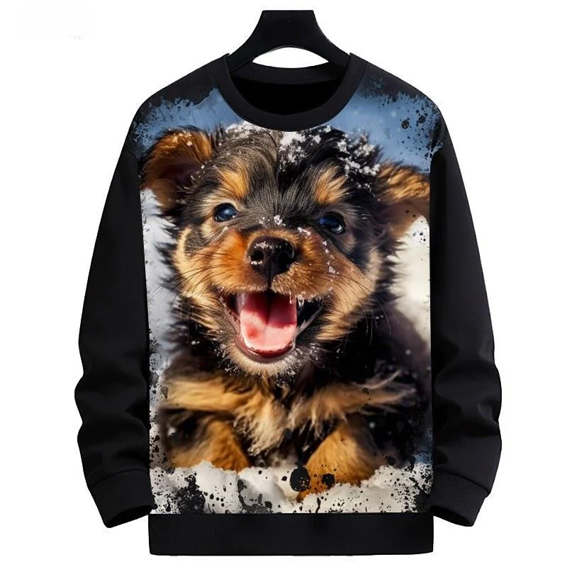 

New Dog Pattern round Neck Sweatshirt Digital Printing Men's Jacket Polyester Fiber Warmth Resistant to Deformation Hooded