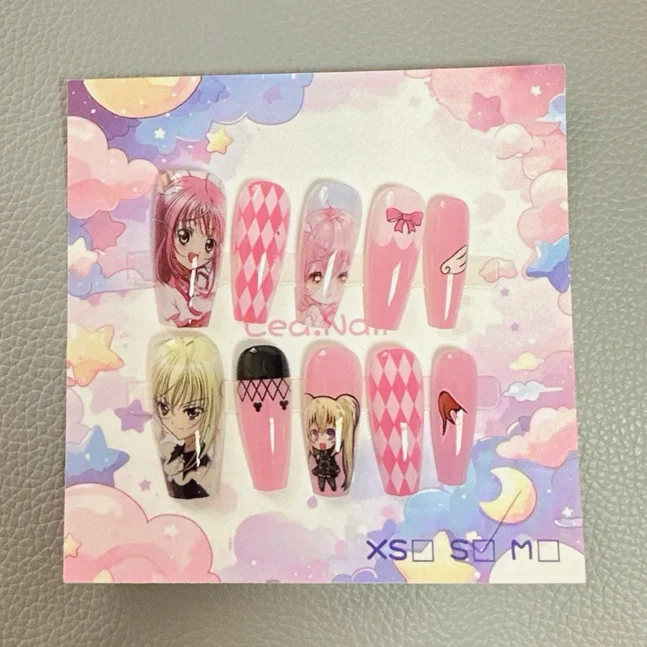 Anime Cartoon Shugo Chara Handmade Press on Nails Full Cover Wearable Fake Nails Detachable Manicure Girls Decoration Jewelry