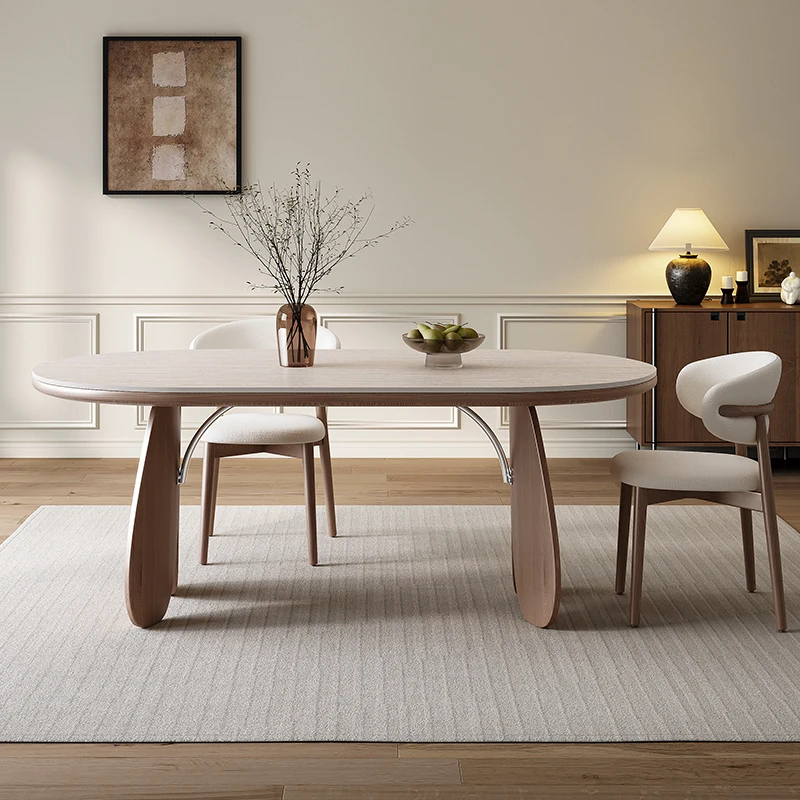 زخرفة البيضاوي مجموعة طاولة طعام قاعدة بيضاء حديقة الخشب وحدة التحكم طاولة طعام غرفة المعيشة الحديثة ميسا دي جانتار الأثاث المنزل