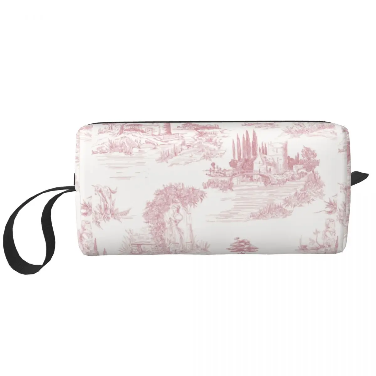 Custom Toile De Jouy Toiletry Bag Portable Blush Pink White Makeup Cosmetic Organizer for Women Beauty Storage Dopp Kit Case