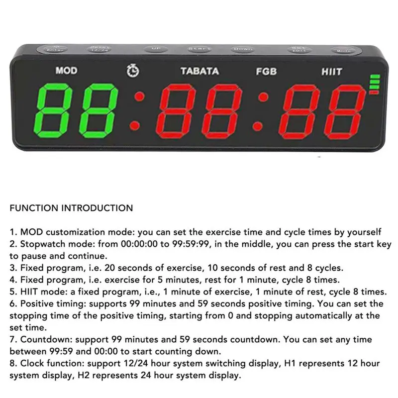 RMWIN-Portable HIIT Mode Gym Timer Clock Rechargeable Digital Stopwatch Countdown And Count Up Fitness Sports Timing Device