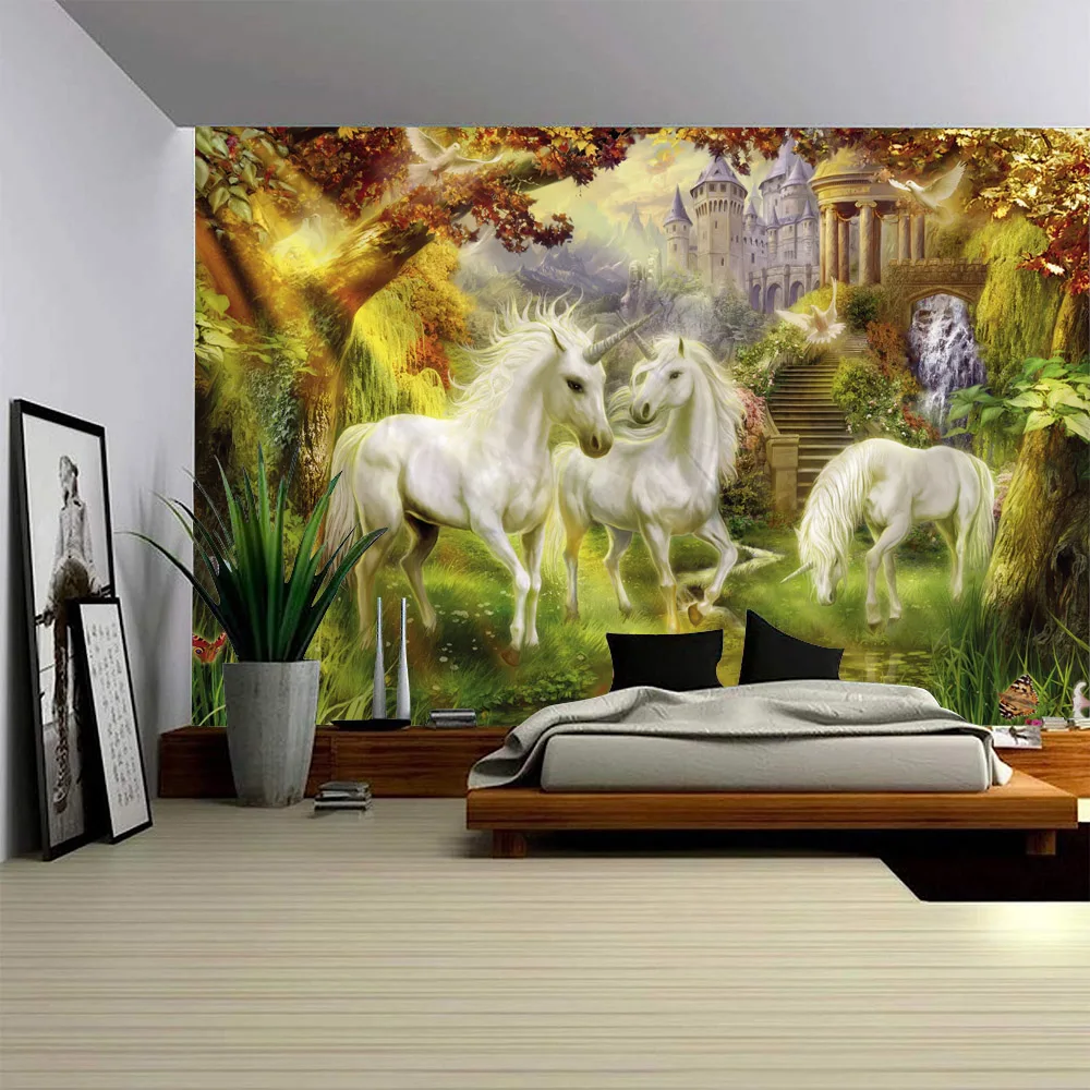 

Dreamy Castle Tapestry Wall Hanging Cartoon Room Decoration Carpet Background Cloth Home Mural Bed Sheet Yoga Mat