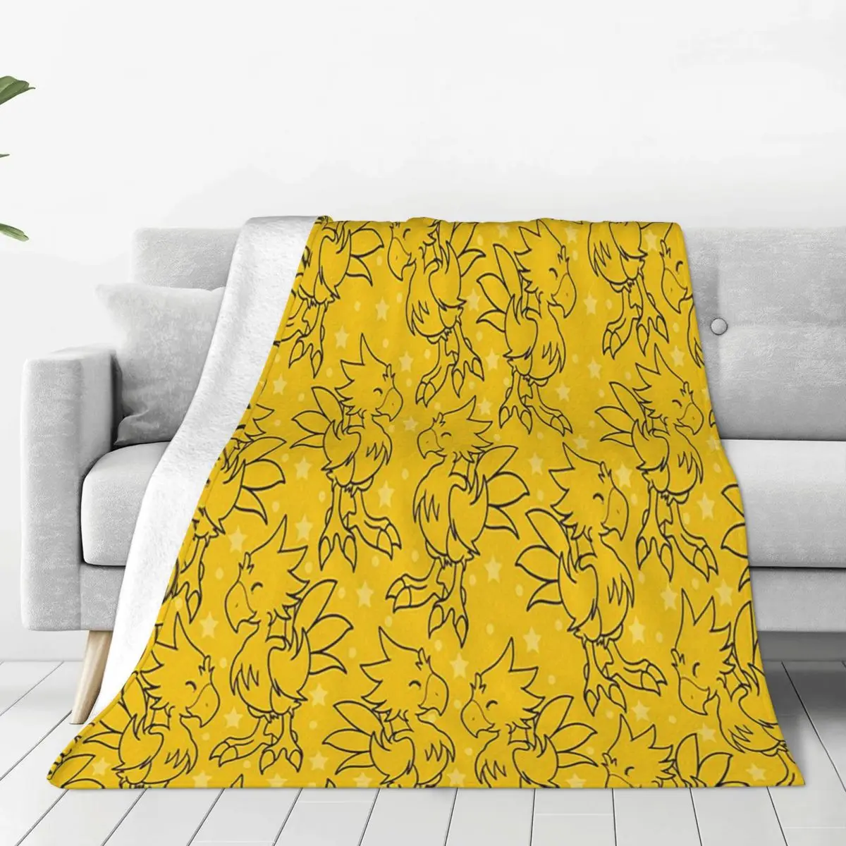Cute Final Fantasy Chocobo Print Blankets Soft Warm Flannel Throw Blanket Bedding for Bed Living room Picnic Travel Home Couch