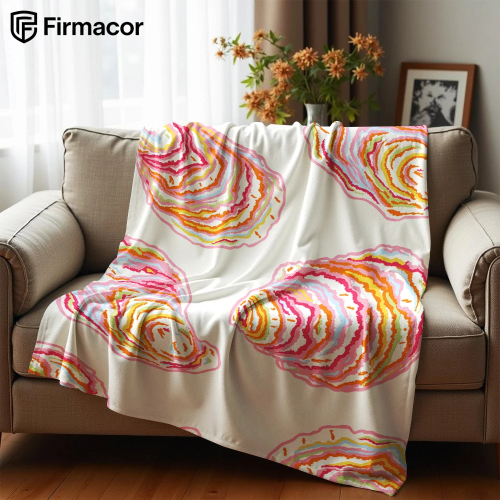 Rainbow Oyster Shell Sketch Soft Flannel Blanket Breathable Warm Throw for Office Car Sofa Kids Room Birthday Xmas Gift