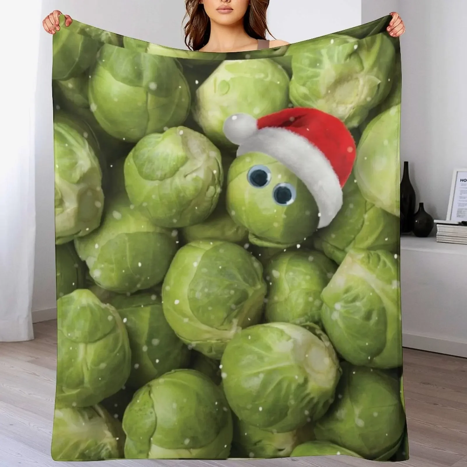 Christmas Sprout With Santa Hat Print Throw Blanket Hairy Vintage christmas decoration Blankets Sofas Of Decoration Blankets