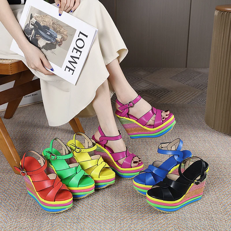 Women Shoes Plus Size 34-43 Summer 2024 Elegant Wedge Ankle Buckle High Heel Pumps Sandals Comfortable Platform Shoes