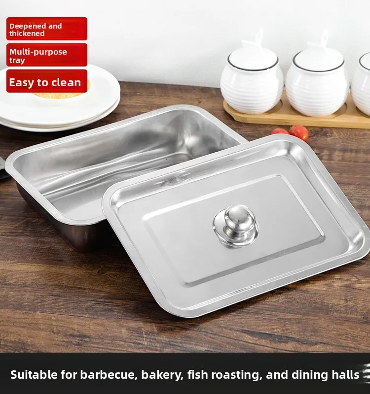 

Прямоугольный поднос из нержавеющей стали Thiened, поднос для риса, поднос для приготовления пищи на гриле, для коммерческого и домашнего использования