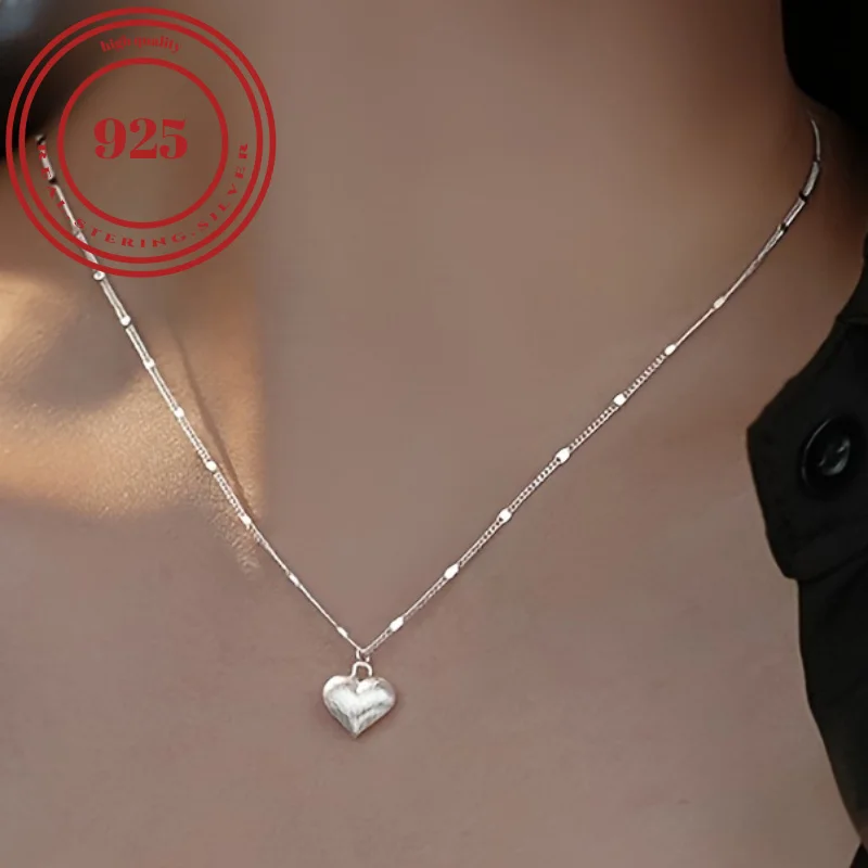 S925 minimalist sterling silver heart pendant necklace, uniquely luxurious and versatile, perfect for everyday wear and gifting.